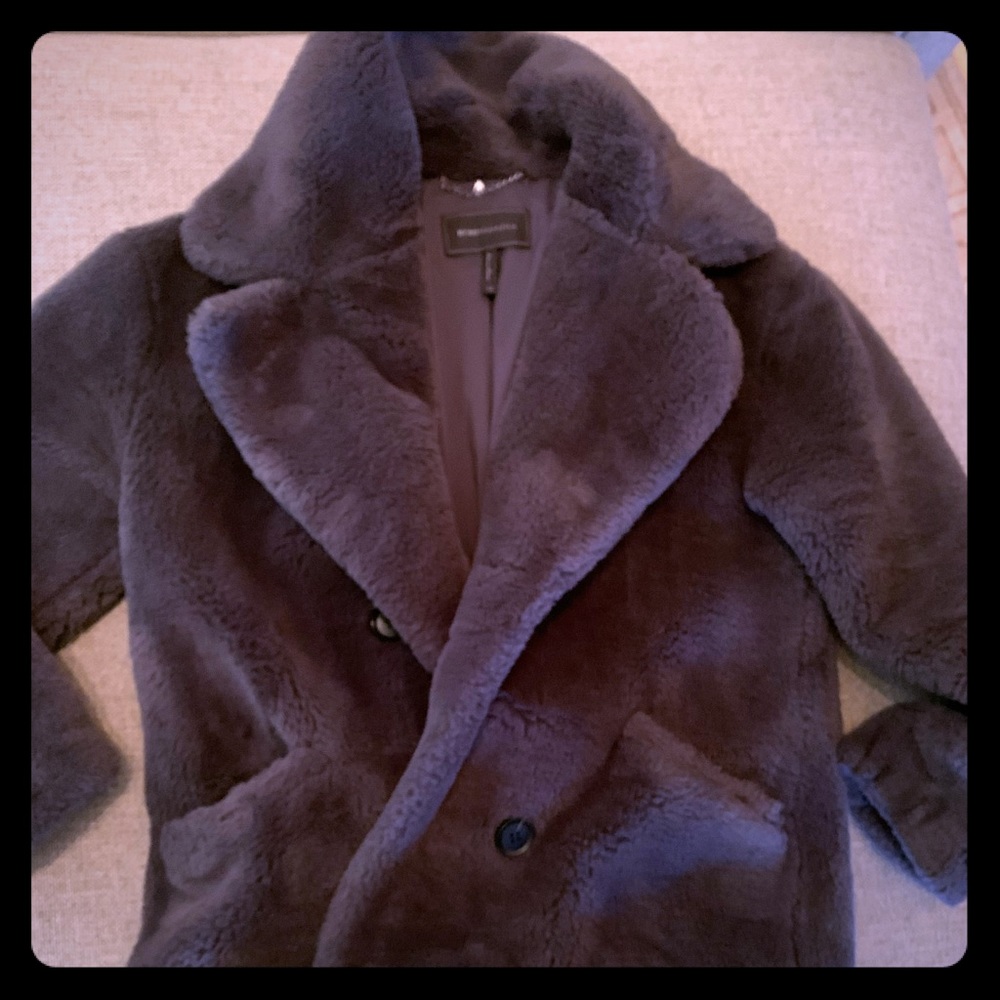 Faux Fur charcoal gray pea coat
